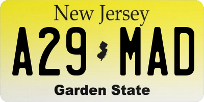 NJ license plate A29MAD