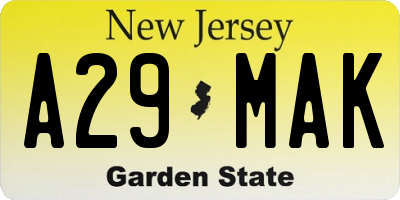 NJ license plate A29MAK