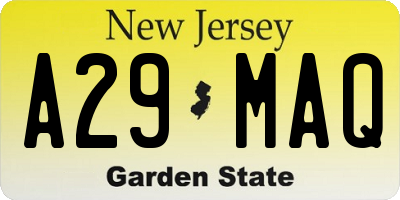 NJ license plate A29MAQ
