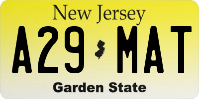 NJ license plate A29MAT