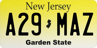 NJ license plate A29MAZ