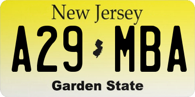 NJ license plate A29MBA