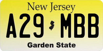 NJ license plate A29MBB