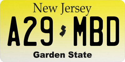 NJ license plate A29MBD