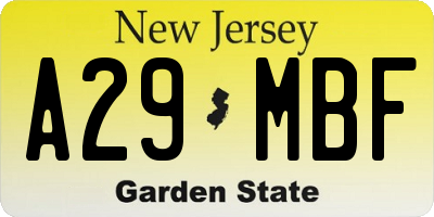 NJ license plate A29MBF