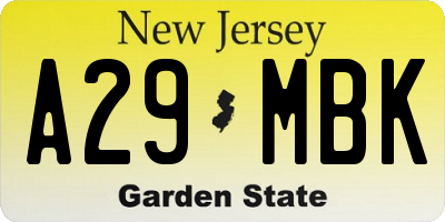 NJ license plate A29MBK