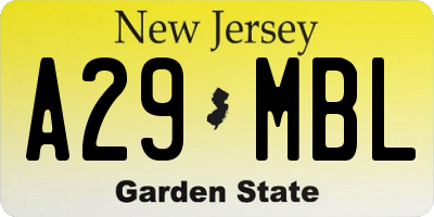 NJ license plate A29MBL