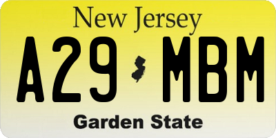 NJ license plate A29MBM