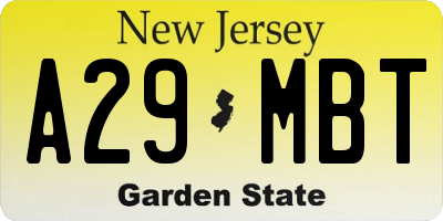 NJ license plate A29MBT
