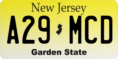NJ license plate A29MCD