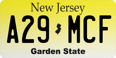 NJ license plate A29MCF