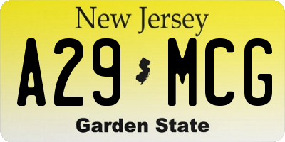 NJ license plate A29MCG