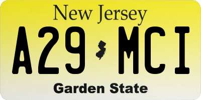 NJ license plate A29MCI