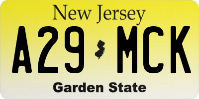 NJ license plate A29MCK