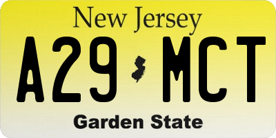 NJ license plate A29MCT