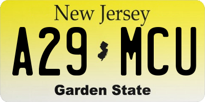NJ license plate A29MCU