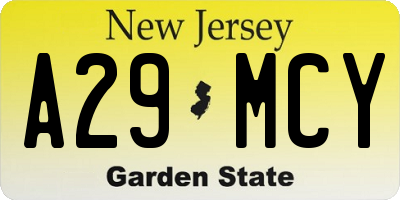 NJ license plate A29MCY