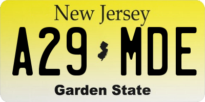 NJ license plate A29MDE