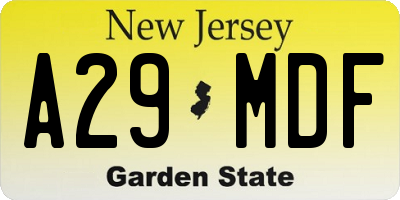 NJ license plate A29MDF