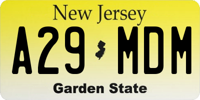 NJ license plate A29MDM