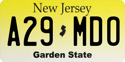 NJ license plate A29MDO