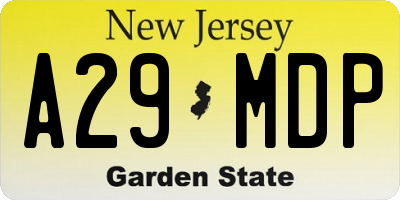 NJ license plate A29MDP
