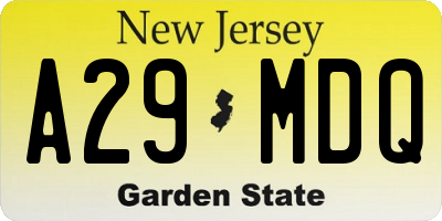 NJ license plate A29MDQ