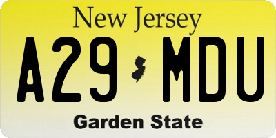 NJ license plate A29MDU