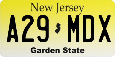 NJ license plate A29MDX