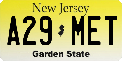 NJ license plate A29MET