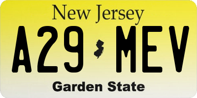 NJ license plate A29MEV