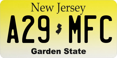 NJ license plate A29MFC