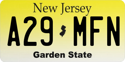 NJ license plate A29MFN