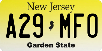 NJ license plate A29MFO