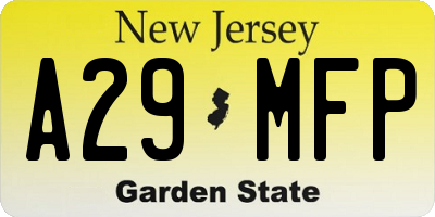 NJ license plate A29MFP