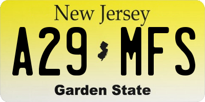 NJ license plate A29MFS