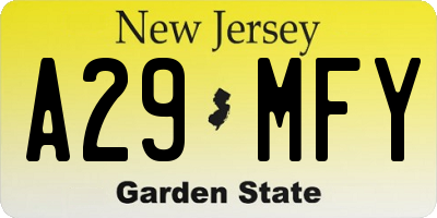 NJ license plate A29MFY