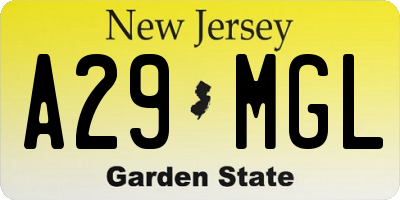 NJ license plate A29MGL