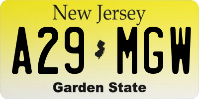 NJ license plate A29MGW