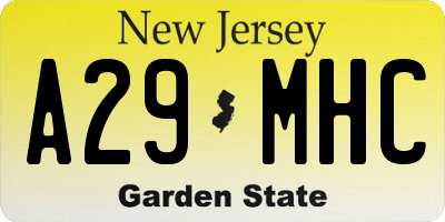 NJ license plate A29MHC