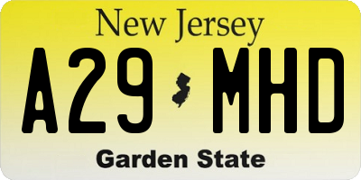 NJ license plate A29MHD