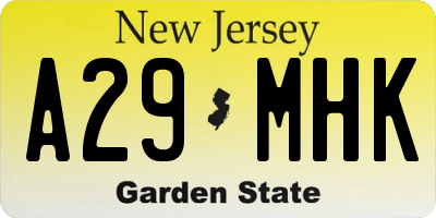 NJ license plate A29MHK