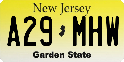 NJ license plate A29MHW