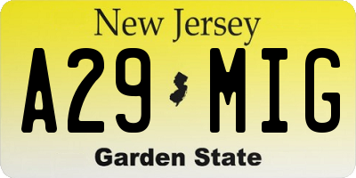 NJ license plate A29MIG