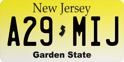 NJ license plate A29MIJ