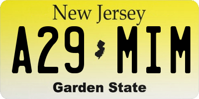NJ license plate A29MIM
