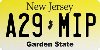NJ license plate A29MIP