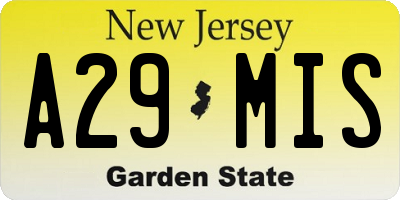 NJ license plate A29MIS