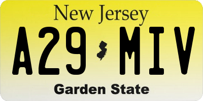 NJ license plate A29MIV