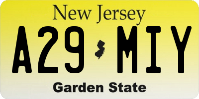 NJ license plate A29MIY